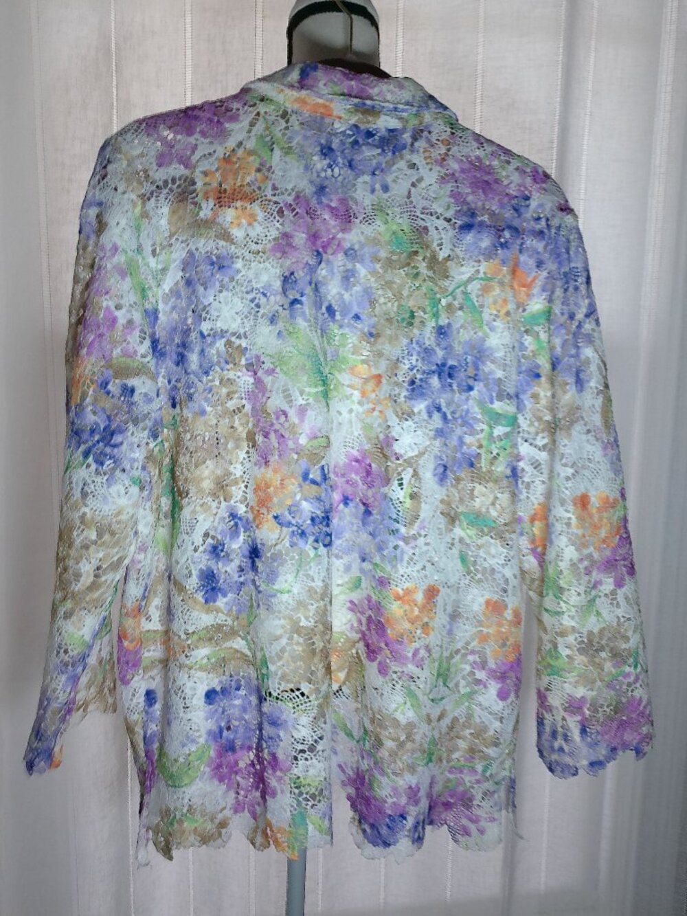 ALFRED DUNNER NWOT Long Slve Collared Open Cardigan White Lace w/Florals Tunic L - Picture 2 of 8
